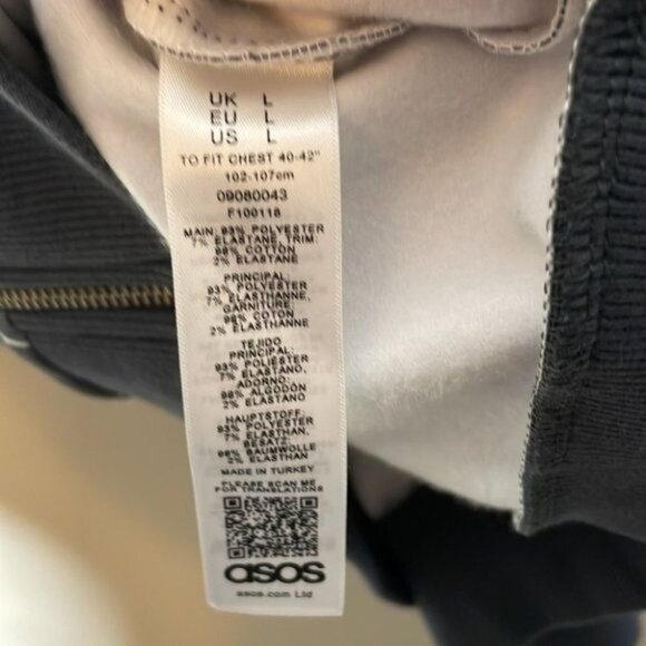 ASOS Size L Gray White Pinstripe Lightweight Zip Up 90s Style Shacket Sweatshirt - Picture 6 of 7